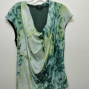 Cap sleeve top drape neck, green varigated 100% silk front dry clean only size L